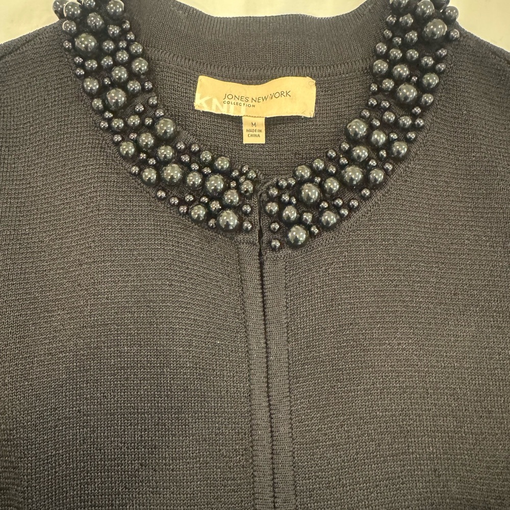 Jones New York Gray Beaded Cardigan